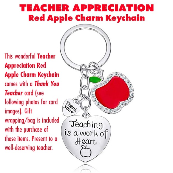 angelas_avenue Accessories - Teacher Appreciation Red Apple Charm Keychain with FREE Thank You Teacher Card